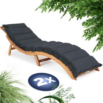 Ligbed Set van 2 Acaciahout FSC®-gecertificeerd incl kussen Antraciet