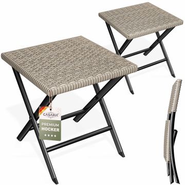 Polyrattan opvouwbare kruk creme 3-in-1, draagbaar, weerbestendig voor buiten , set van 2