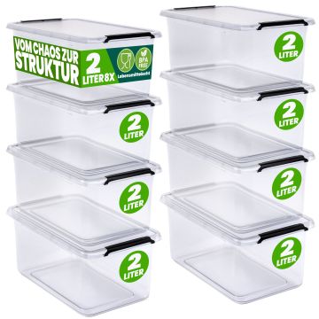 Opbergbox Transparant Set van 8 20x15x12cm 2L