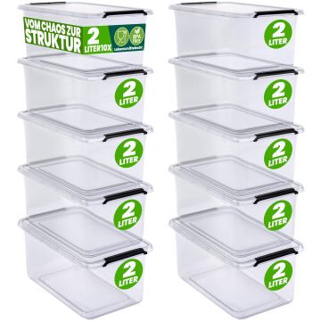 Opbergbox Transparant Set van 10 19,5x15x11,5cm 2L