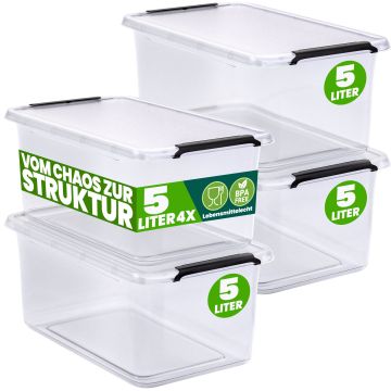 Opbergbox Transparant Set van 4 30x20x12cm 5L