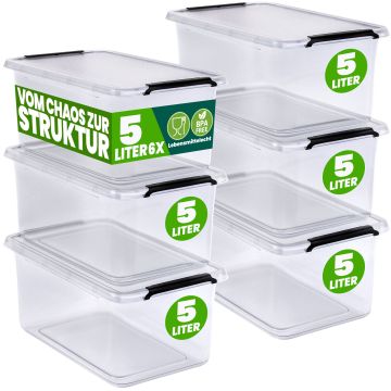 Opbergbox Transparant Set van 6 30x20x12cm 5L