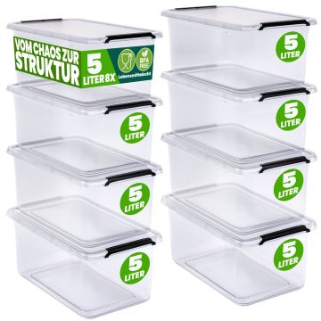 Opbergbox Transparant Set van 8 30x20x12cm 5L