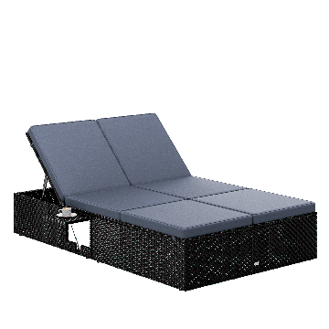 Polyrotan ligbed Zwart/Antraciet 200x115x33cm