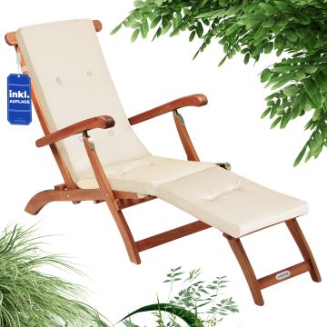 Ligbed Queen Mary® acaciahout FSC®-gecertificeerd incl kussen Crème