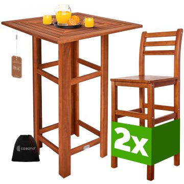 Statafel met barkruk set 3 delig acaciahout