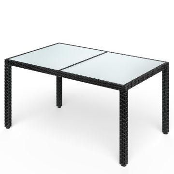 Polyrotan Tuintafel Zwart 150x90x75cm Glas