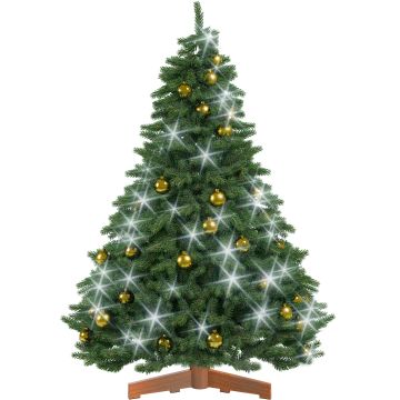 Kunstkerstboom premium 150cm + kerstballen goud + kerstverlichting koud wit