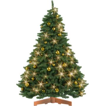 Kunstkerstboom premium 180cm + kerstballen goud + kerstverlichting warm wit
