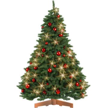 Kunstkerstboom Premium 180cm + kerstballen rood + sprookjesverlichting warm wit