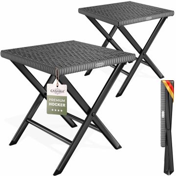 Polyrattan opvouwbare kruk antraciet 3-in-1, draagbaar, weerbestendig voor buiten , set van 2