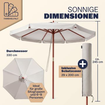 Parasol Hout Beige Ø330cm UV-bescherming 80+
