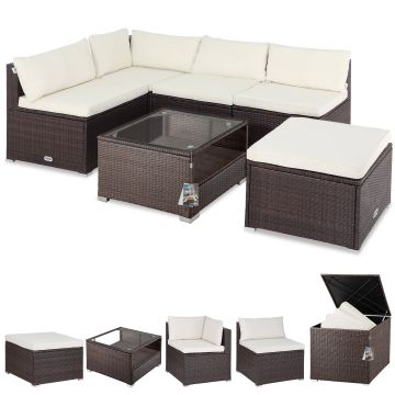 Polyrotan XL Lounge Bruin/Crème met Polyrotan kussenbox Bruin