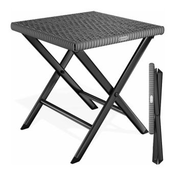 Polyrotan Klapkruk Antraciet – 3-in-1 Kruk, Voetenbank & Bijzettafel 43 x 40 x 44 cm