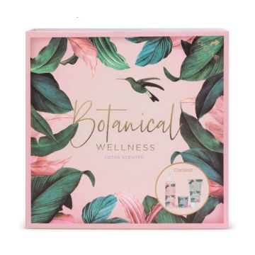 Botanical badgeschenkset in luxe bewaardoos, douchegel 180ml + body lotion 120ml + kaarsje 