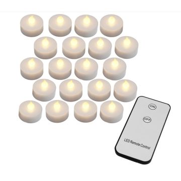 LED Theelichtjes 20 stuks Flikkerend Warm Wit met Afstandsbediening (Aan/Uit)
