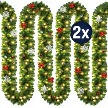 Kerstguirlande , slinger, kerstslinger 5mtr 80xLED -in/outdoor inclusief versiering set 2 stuks