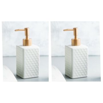 Zeepdispenser Zeeppompje Keramiek Wit 350ml set van 2 stuks