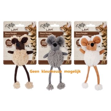 AFP MOUSE DANGLER LAMSWOL MET CATNIP ASSORTI 16 CM