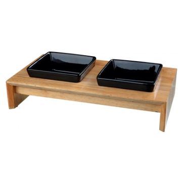 TRIXIE VOERSET KERAMIEK MET HOUTEN ONDERSTEL ZWART 400 ML 36X19X7 CM