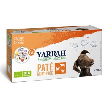 YARRAH ORGANIC HOND MULTIPACK PATE KALKOEN / KIP / RUND 6X150 GR