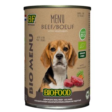 BIOFOOD ORGANIC HOND RUND MENU BLIK 12X400 GR