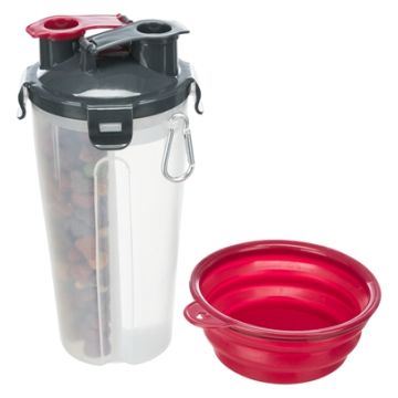 TRIXIE WATERFLES / VOERFLES INCLUSIEF REISBAK KUNSTSTOF / SILICONE 2X350 ML 11X11X23 CM