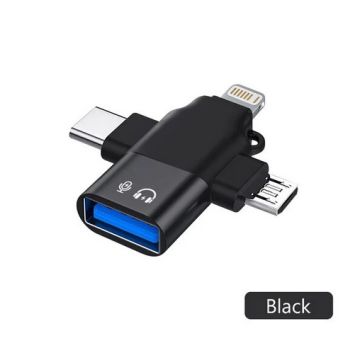 Elough- 3 In 1 - Usb3.0 - Data Reader / Transfer Micro/Type C/Bliksem Converter Voor Usb Disk Mouse - Smart Cardreader Voor Iphone Samsung Tablet Ipad - Zwart
