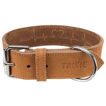 TRIXIE HALSBAND HOND RUSTIC VETLEER HEARTBEAT BRUIN 38-47X4 CM