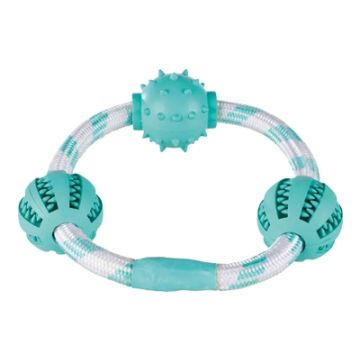 TRIXIE DENTA FUN KOORDRING MET NATUURRUBBER BALLEN MET MUNTSMAAK 20X20X20CM 3 ST