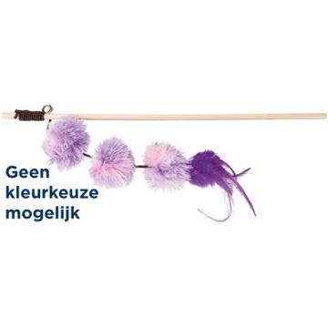 TRIXIE SPEELHENGEL POMPOMBALLEN HOUT / PLUCHE MET VALERIAAN ASSORTI 40 CM 4 ST