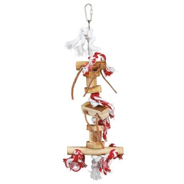 TRIXIE SPEELGOED MET TOUW EN LEREN BANDJES HOUT KLEURIG 35 CM 3 ST