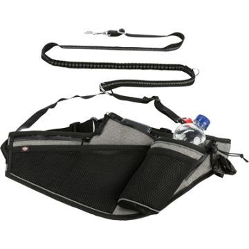 TRIXIE JOGGINGRIEM MET LIJN GRIJS / ZWART 115-150X2 CM / 70-130X23 CM