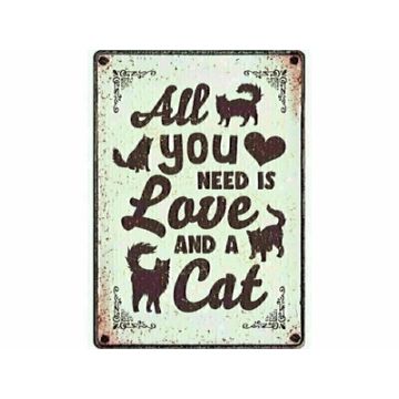 PLENTY GIFTS WAAKBORD BLIK ALL YOU NEED IS LOVE AND A CAT 21X15 CM