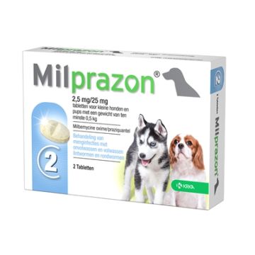 KRKA MILPRAZON ONTWORMINGSTABLETTEN HOND >0,5 KG 2,5 MG/25 MG 2 TBL