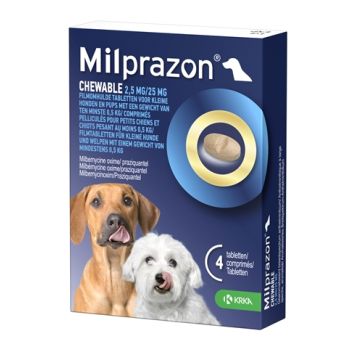 KRKA MILPRAZON ONTWORMINGSTABLETTEN HOND >0,5 KG 2,5 MG/25 MG 4 TBL