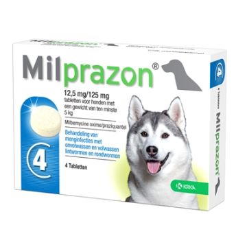 KRKA MILPRAZON ONTWORMINGSTABLETTEN HOND >5 KG 12,5 MG/125 MG 4 TBL