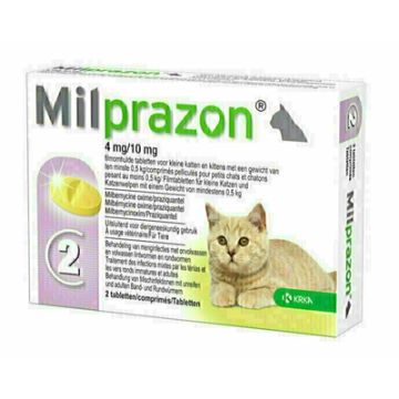 KRKA MILPRAZON ONTWORMINGSTABLETTEN KAT >0,5 KG 4 MG/10 MG 2 TBL