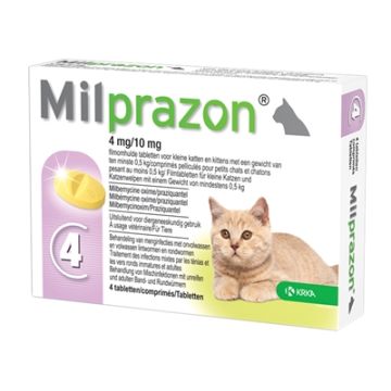 KRKA MILPRAZON ONTWORMINGSTABLETTEN KAT >0,5 KG 4 MG/10 MG 4 TBL