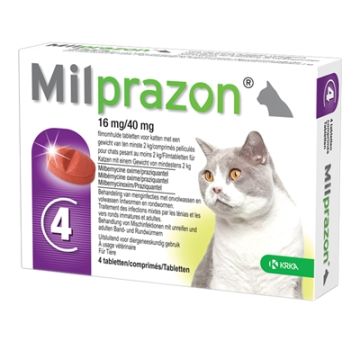 KRKA MILPRAZON ONTWORMINGSTABLETTEN KAT >2 KG 16 MG/40 MG 4 TBL