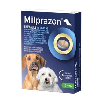KRKA MILPRAZON KAUWTABLETTEN ONTWORMINGSTABLETTEN HOND >0,5 KG 2,5 MG/25 MG 4 TBL