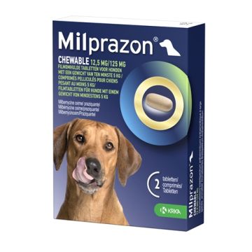 KRKA MILPRAZON KAUWTABLETTEN ONTWORMINGSTABLETTEN HOND >5 KG 12,5 MG/125 MG 2 TBL