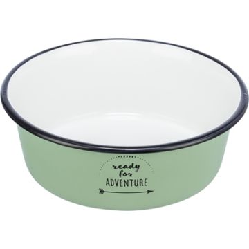 TRIXIE VOERBAK DRINKBAK EMAILLE / RVS GROEN 21X21 CM 1,9 LTR