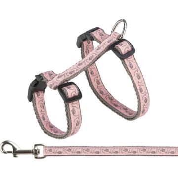 TRIXIE KATTENTUIG MET RIEM GRIJS / ROZE 27-45 CM/13 MM 120 CM