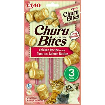 INABA CHURU BITES CAT CHICKEN RECIPE WRAPS TUNA WITH SALMON RECIPE 3X10 GR