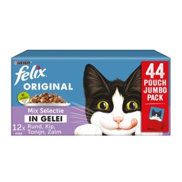 FELIX POUCH ORIGINAL IN GELEI MIX BOX RUND / KIP / TONIJN / ZALM 44X85 GR