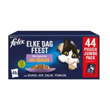 FELIX POUCH ELKE DAG FEEST IN GELEI MIX BOX TONIJN / ZALM / RUND / KIP 44X85 GR