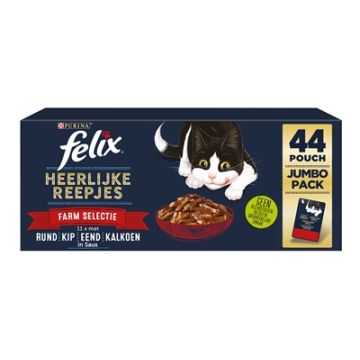 FELIX HEERLIJKE REEPJES FARM SELECTIE RUND / KIP / EEND / KALKOEN 44X80 GR