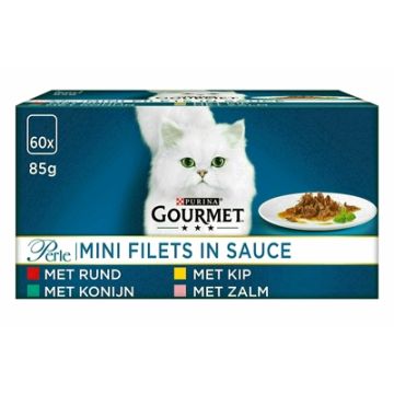 GOURMET PERLE MINI FILETS IN SAUS KIP / KONIJN / RUND / ZALM 60X85 GR