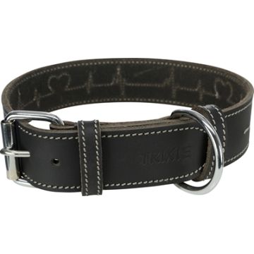 TRIXIE RUSTIC VETLEER HALSBAND HOND HEARTBEAT ZWART 34-40X3 CM